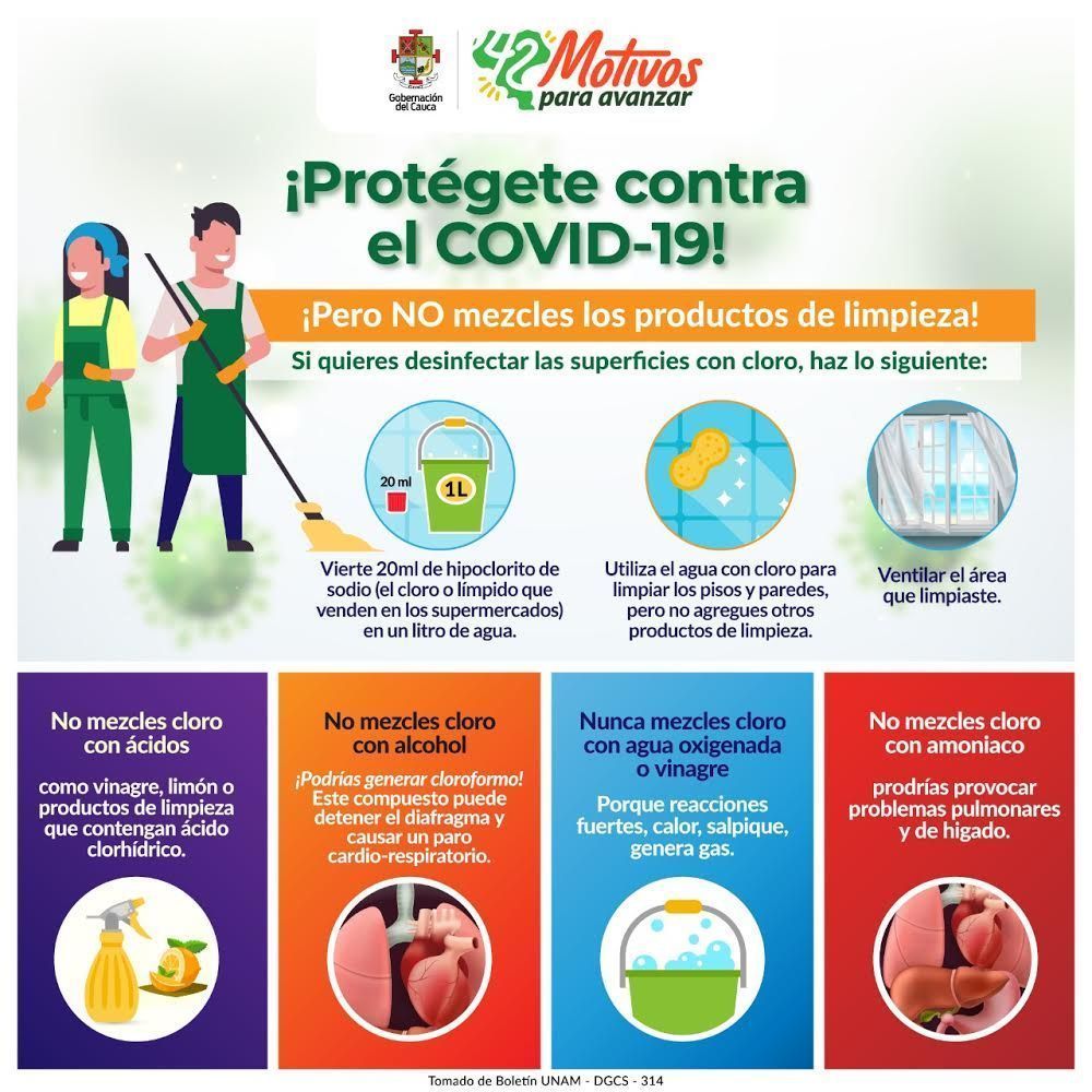 Secretaría de Salud del Cauca advierte sobre el uso inadecuado de desinfectantes, desengrasantes y limpiadores