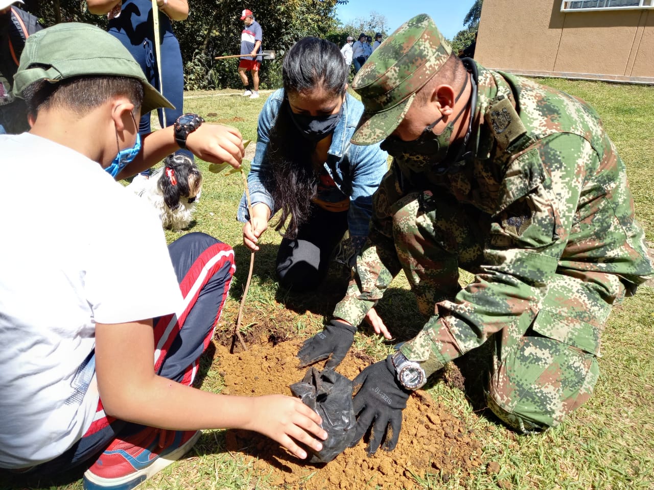 Soldados y comunidad realizan la siembra de árboles en Popayán