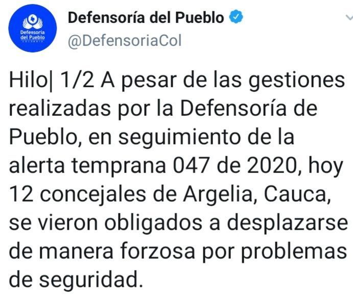 Concejales de Argelia, Cauca, amenazados de muerte, algunos huyeron de este municipio
