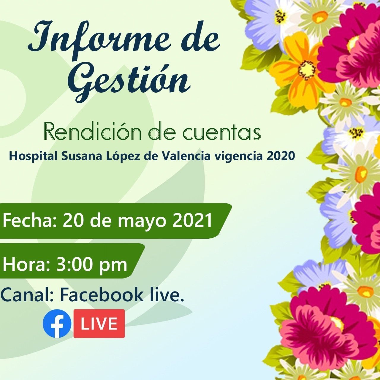 Rendición de cuentas informe de gestión 2020, Hospital Susana López de Valencia