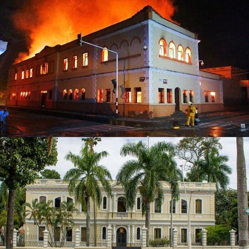 El Palacio de Justicia de Tuluá quemado en medio de los desmanes