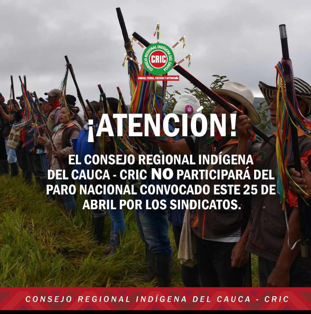 CRIC descarta participación en jornadas de manifestación próximas