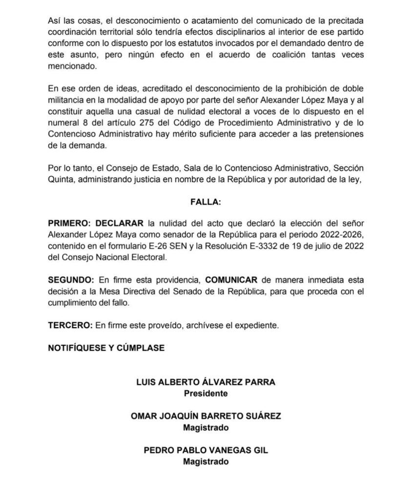 Meridiano regional - noticias Política - noticias cauca - politica cauca - Ferney Silva Idrobo - Alexander López Maya - Consejo de estado anula elección de alexander lópez - Meridiano Regional
