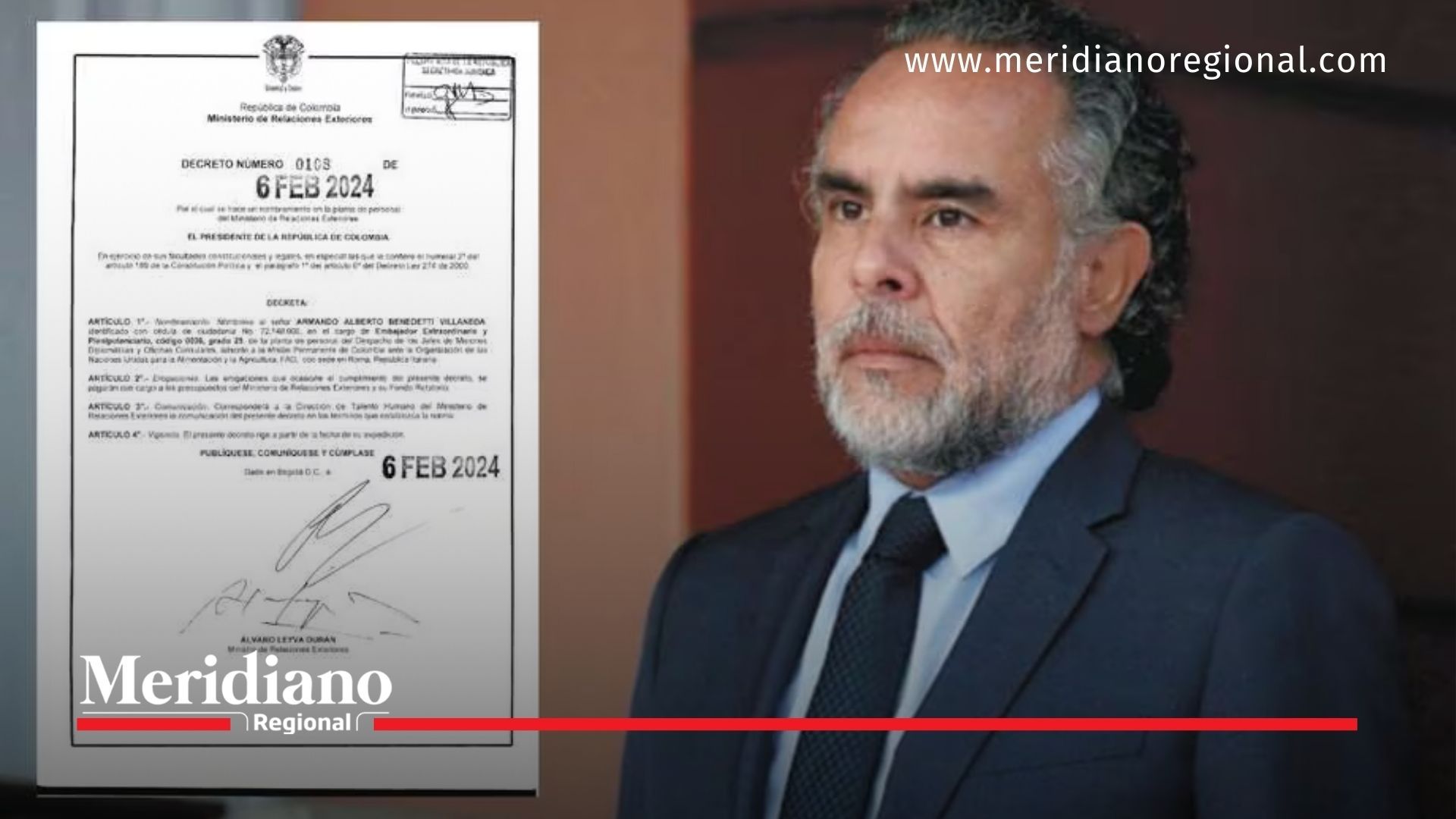 Armando Benedetti nombrado oficialmente embajador en la FAO - meridiano regional - noticias nacionales - noticias colombia - noticias colombianas