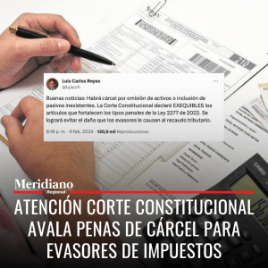 Atención Corte Constitucional avala penas de cárcel para evasores de impuestos - meridiano regional - dian - declaración de renta - contaduría publica - impuestos colombia - noticias colombia - noticias colombianas