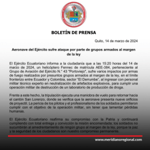 meridiano regional - Helicóptero ecuatoriano atacado con impactos de bala en frontera con Colombia - noticias cauca - noticias internacionales - noticias valle - Fuerza Aérea de Ecuador - Ejército de Colombia - cantón San Lorenzo - Daniel Noboa - Meridiano Regional meridiano regional - Helicóptero ecuatoriano atacado con impactos de bala en frontera con Colombia - noticias cauca - noticias internacionales - noticias valle - Fuerza Aérea de Ecuador - Ejército de Colombia - cantón San Lorenzo - Daniel Noboa
