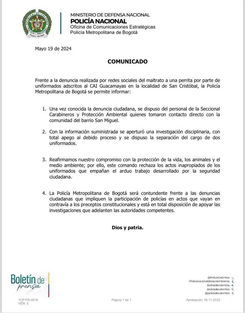 Por maltrato animal fueron separados de sus cargos dos policías - Meridiano Regional Por maltrato animal fueron separados de sus cargos dos policías