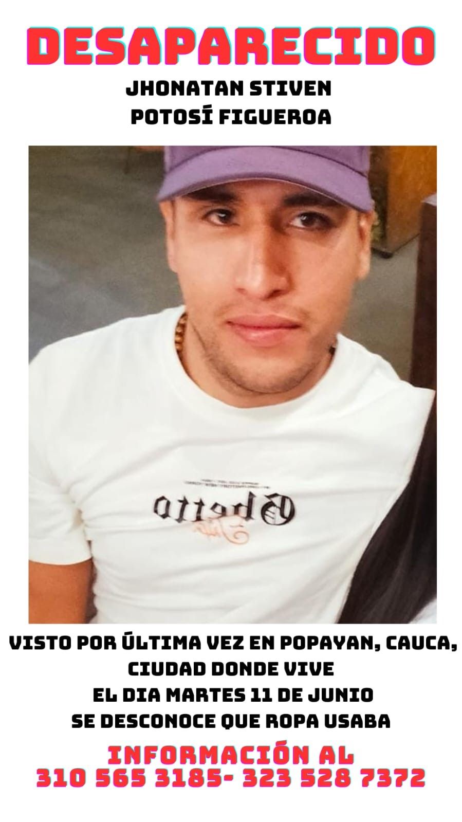 Dos días desaparecido y hasta el momento no hay rastro de su paradero.