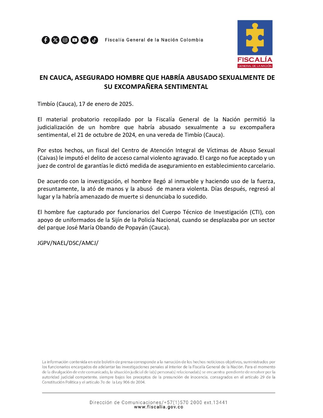 Captura- prisión- sentencia- hombre- delito- abuso sexual- expareja- mujer- justicia- Timbío- Cauca- Colombia- - Meridiano Regional Captura- prisión- sentencia- hombre- delito- abuso sexual- expareja- mujer- justicia- Timbío- Cauca- Colombia-