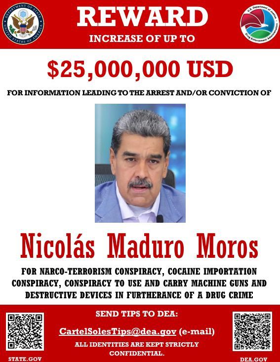 Recompensas- aumento- presión- régimen- Nicolás Maduro- Diosdado Cabello- Vladimir Padrino- Estados Unidos- Venezuela- tensión- política- - Meridiano Regional Recompensas- aumento- presión- régimen- Nicolás Maduro- Diosdado Cabello- Vladimir Padrino- Estados Unidos- Venezuela- tensión- política-