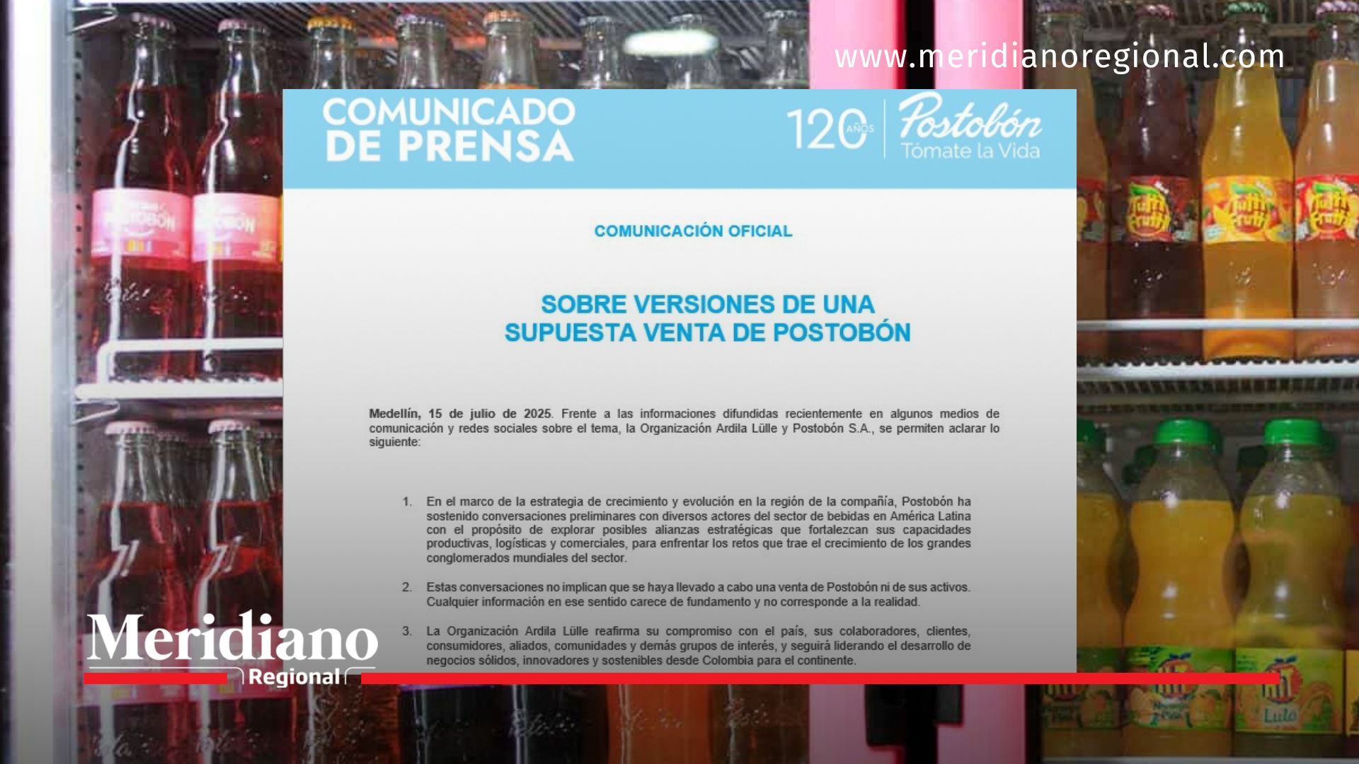 Postobón desmiente rumores sobre una supuesta venta.