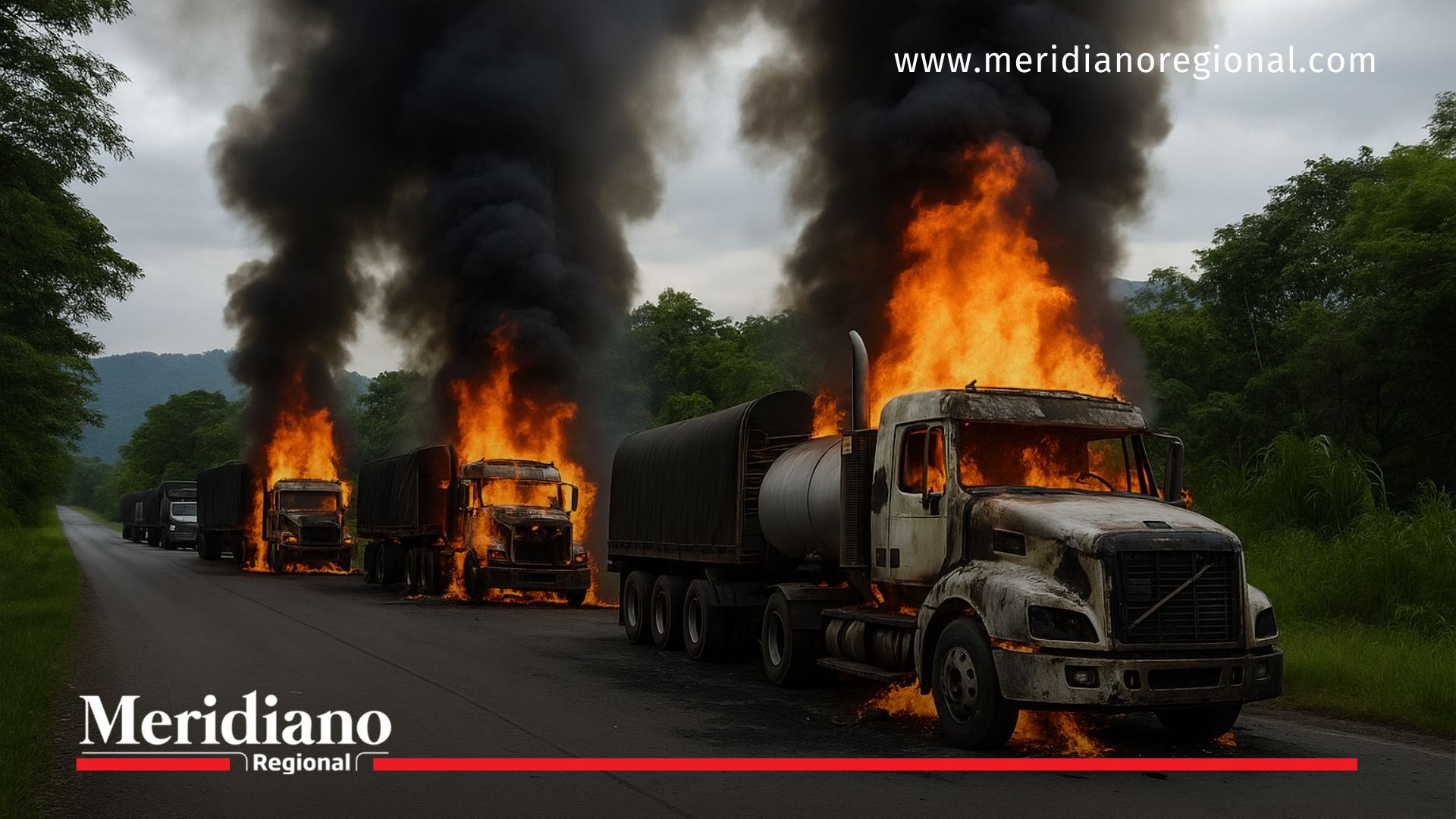 Cuatro tractomulas fueron incineradas en la vía a Buenaventura durante un ataque armado que dejó también un conductor herido.