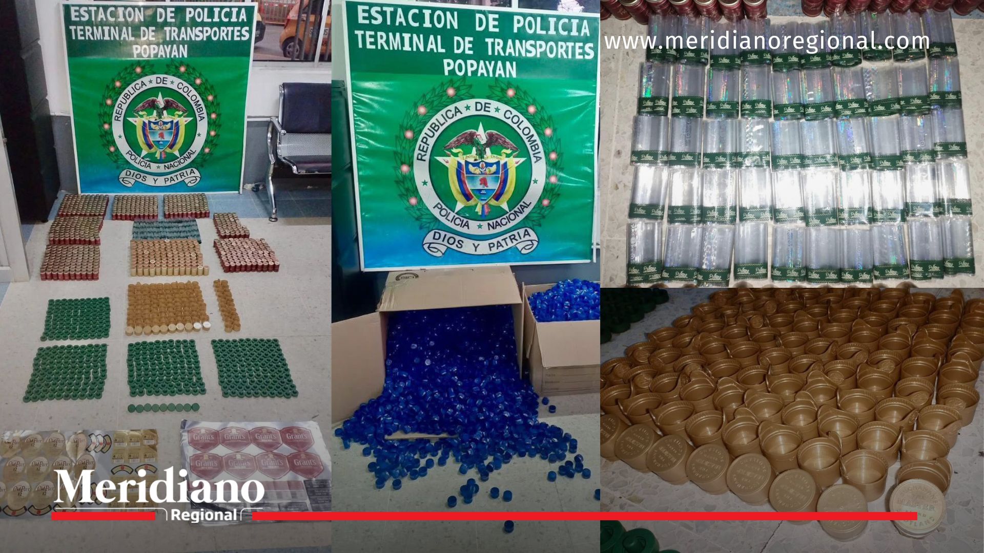 insumos para licor adulterado incautados en terminal de Popayán