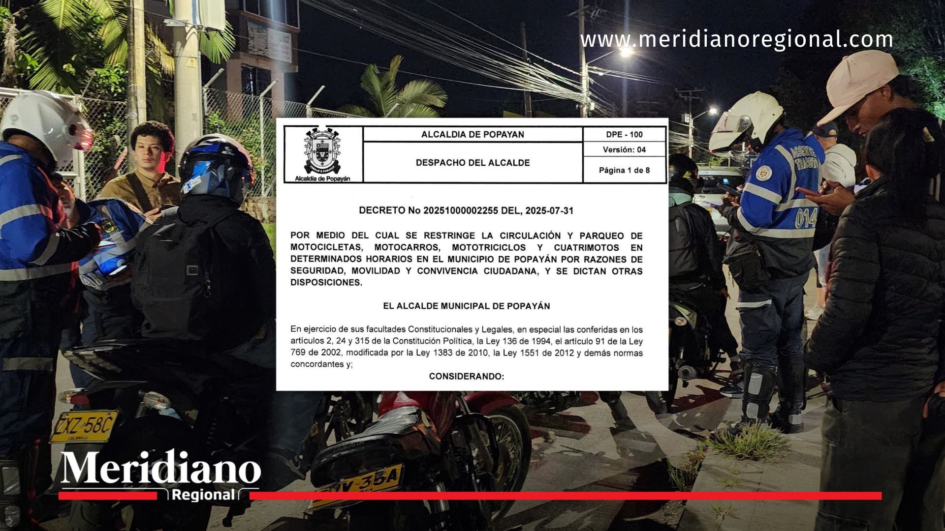 Imagen de referencia. Popayán refuerza controles nocturnos tras decretar restricción a la circulación de motocicletas por razones de seguridad.