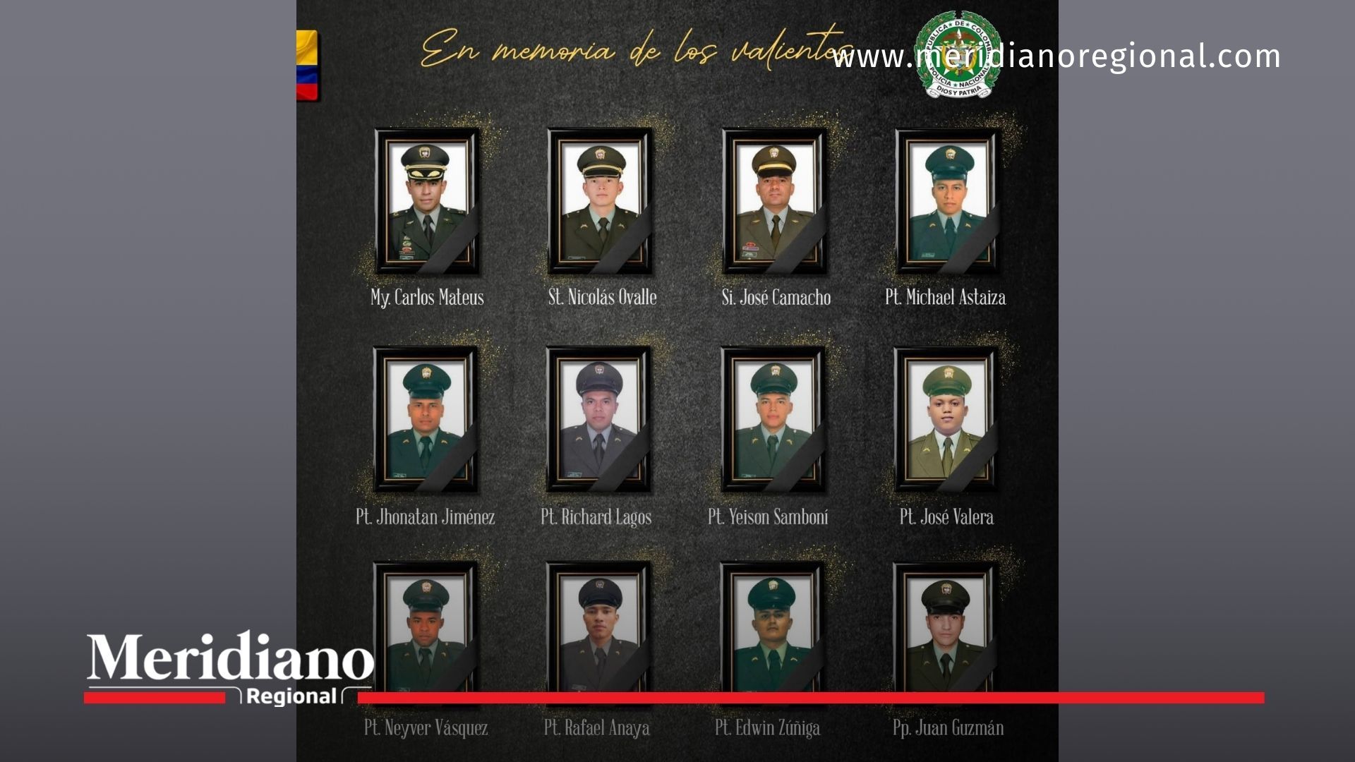 Policías caídos en el ataque al helicóptero en Amalfi, Antioquia, recordados en un solemne homenaje nacional.