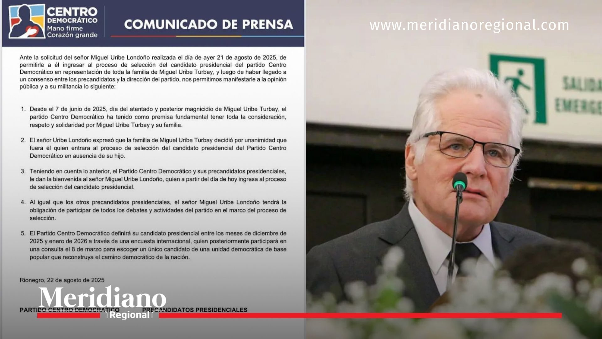 comunicado centro democrático - miguel uribe londoño precandidatura - elecciones presidenciales 2026