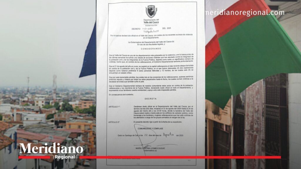 noticias Valle del Cauca - duelo en el Valle del Cauca - atentado en Cali - bandera a media asta - víctimas atentado Cali - Gobernación del Valle