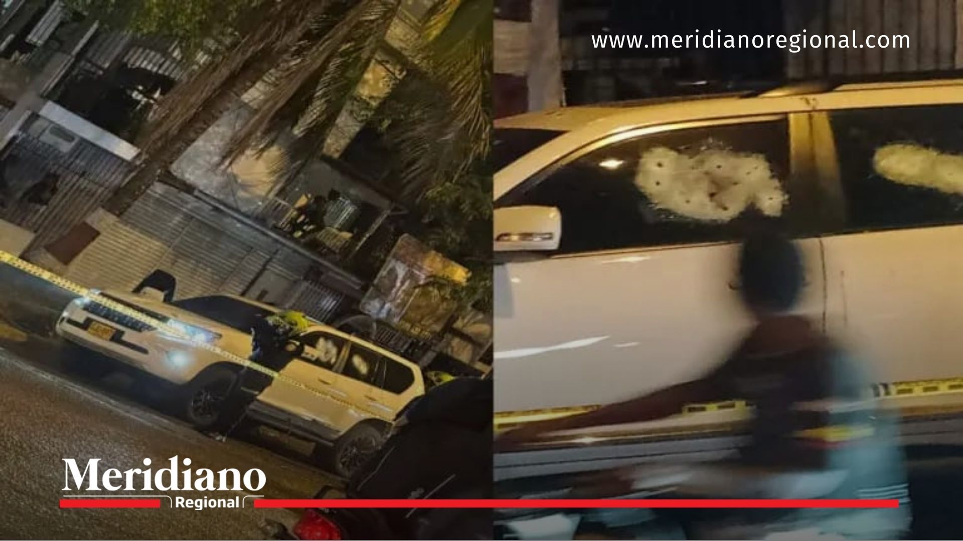 Vehículo blindado Toyota Prado impactado por disparos en la Avenida Ciudad de Cali.