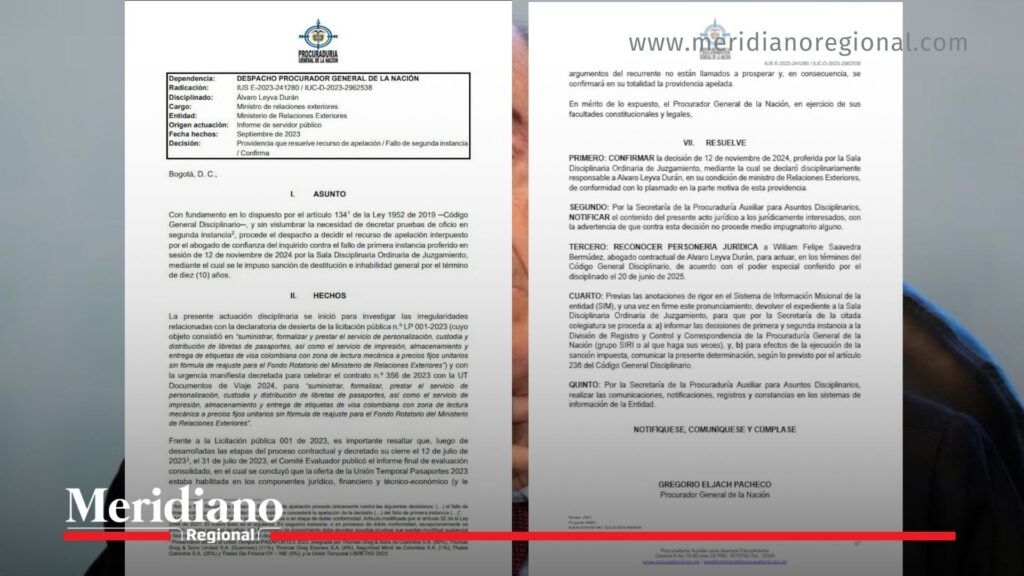 noticias Colombia - Álvaro Leyva - inhabilidad Álvaro Leyva - Procuraduría General de la Nación - destitución excanciller - sanción pasaportes - Rosa Yolanda Villavicencio - Imprenta Nacional