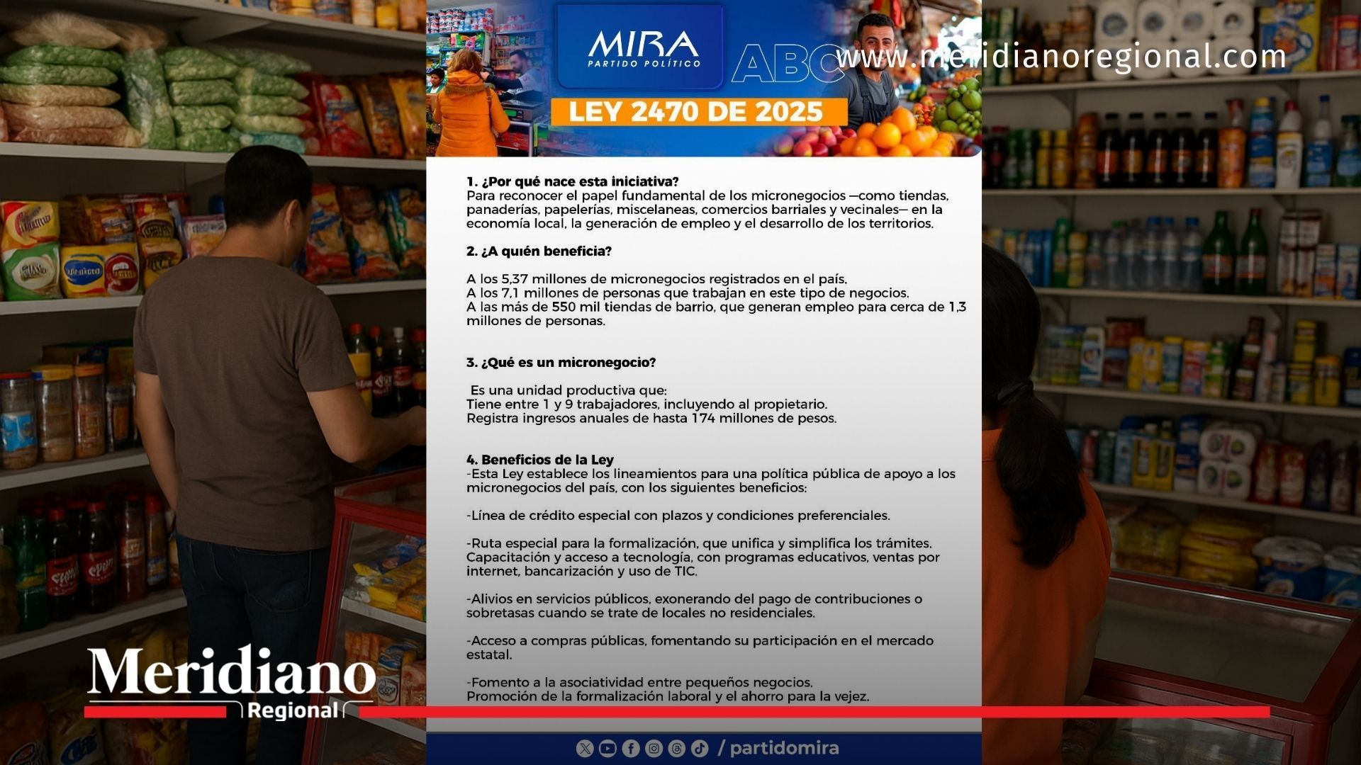 ley 2470 - tiendas de barrio - micronegocios - economía popular - partido mira - emprendedores colombianos