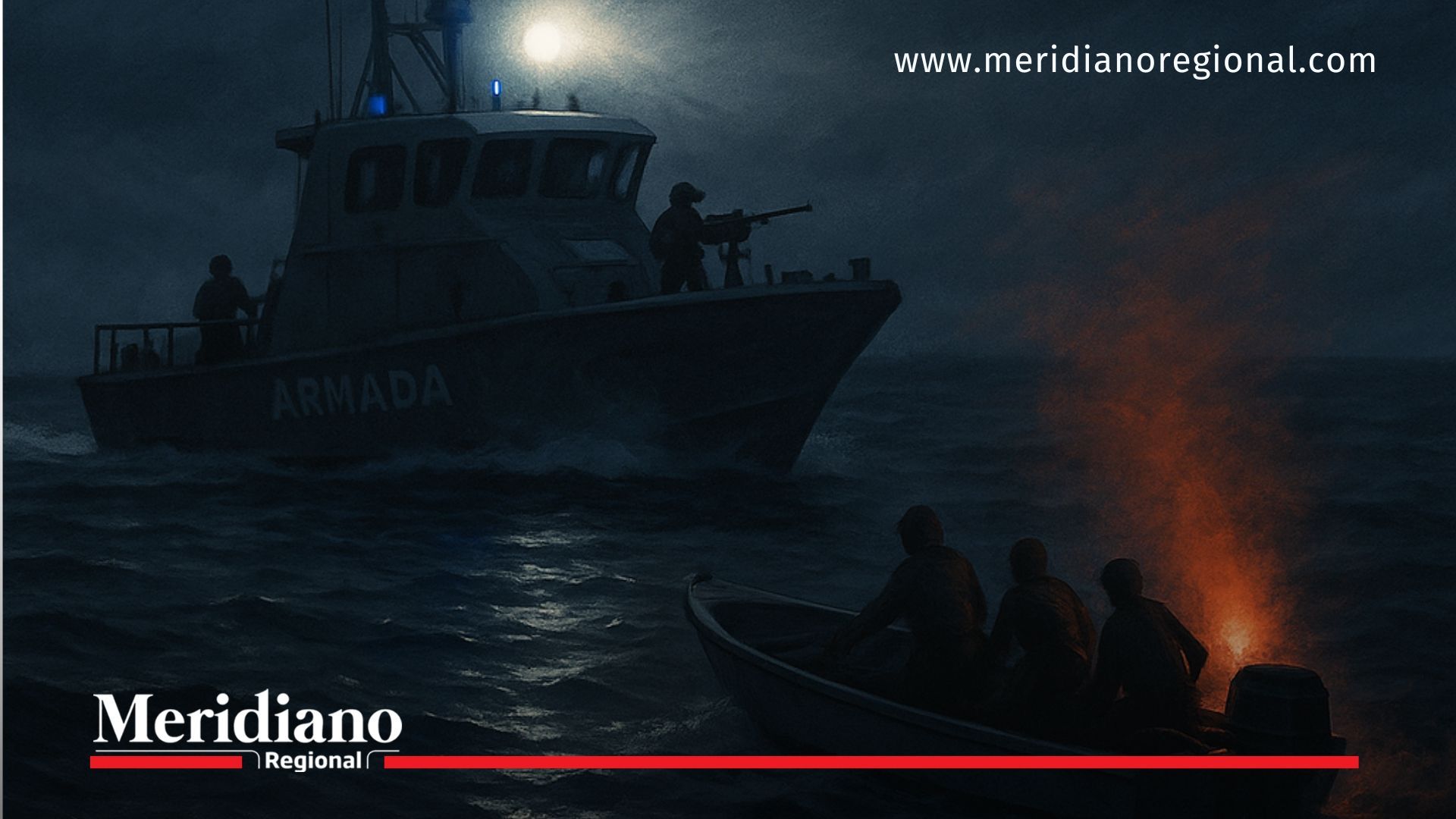Patrulla de la Armada Nacional interceptando una embarcación en aguas del Pacífico nariñense.
