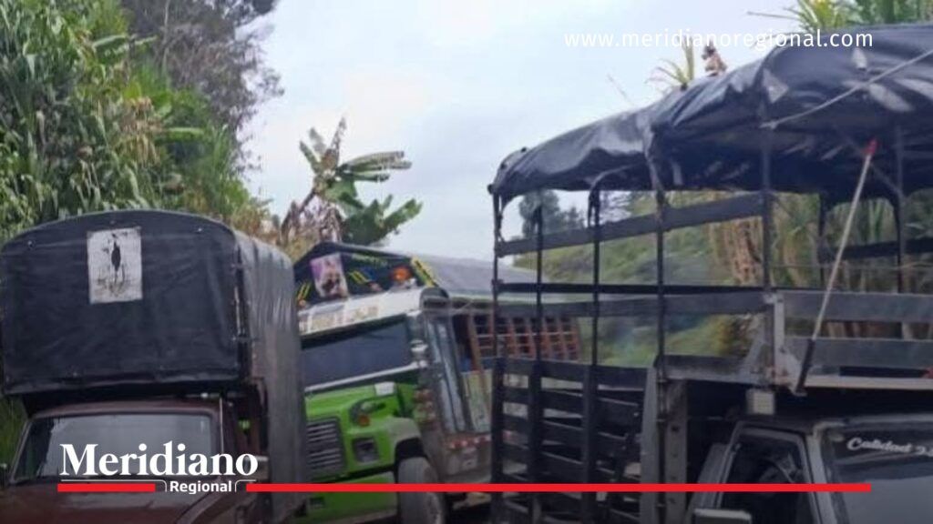 Bloqueo vía Huila-Popayán con camiones detenidos - Meridiano Regional Camiones atascados por el bloqueo vía Huila-Popayán en La Balastrera, bajo control de grupos armados ilegales.