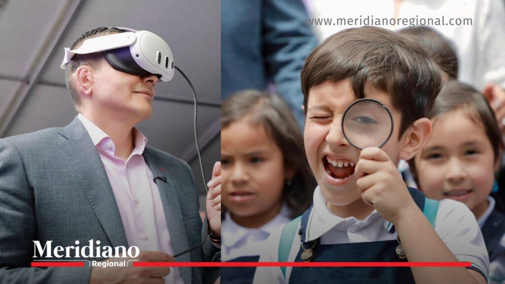 gobernador del Cauca con gafas de realidad virtual y niños con lupas en Ciencia al Parque Popayán
