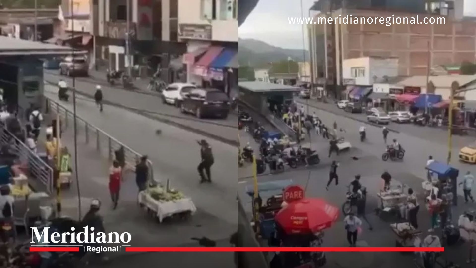 Vista aérea del centro de Cali durante el atentado sicarial en la calle 15.