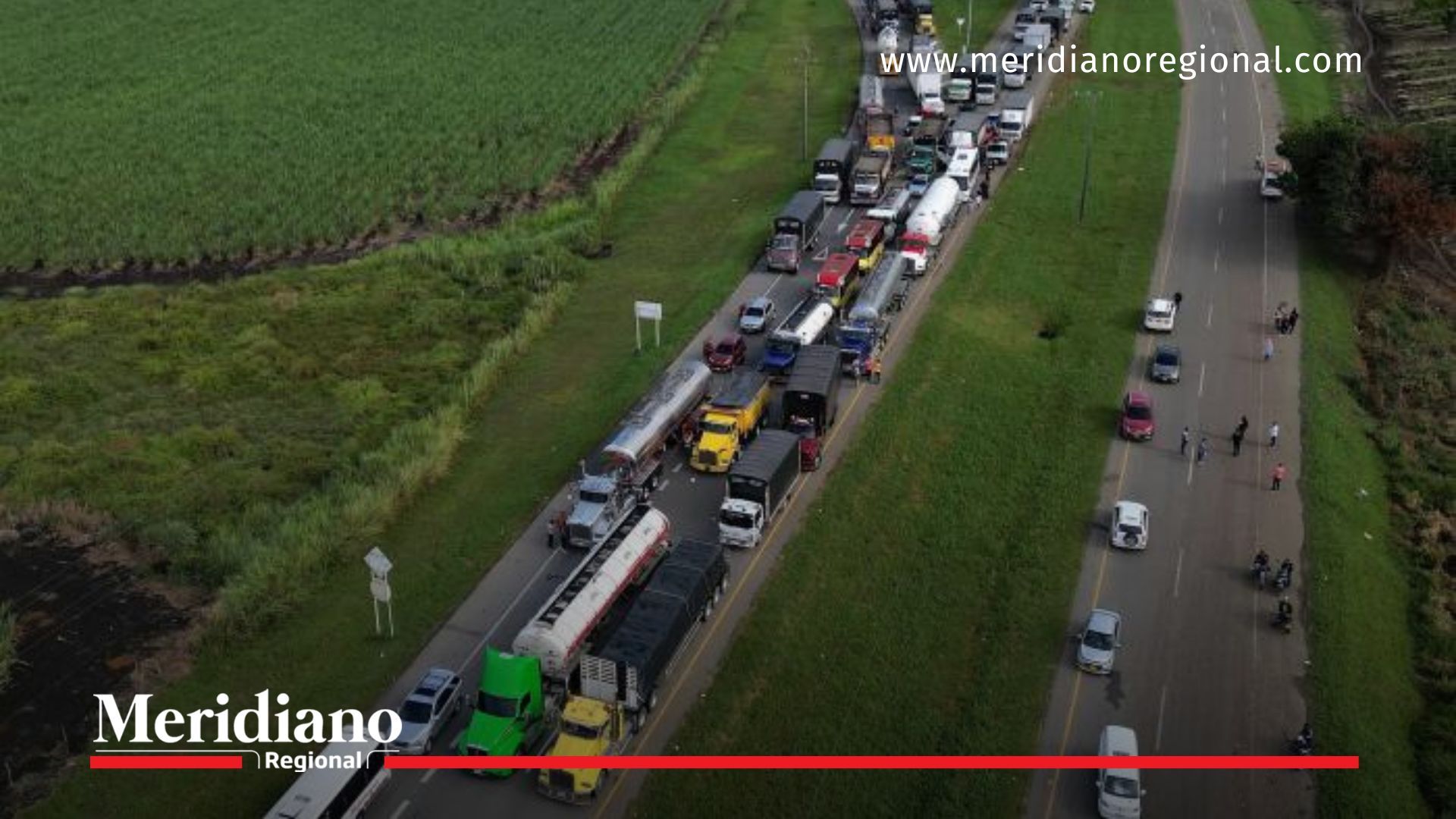 Congestión vehicular en la vía Panamericana, afectada por la inseguridad en el Cauca.