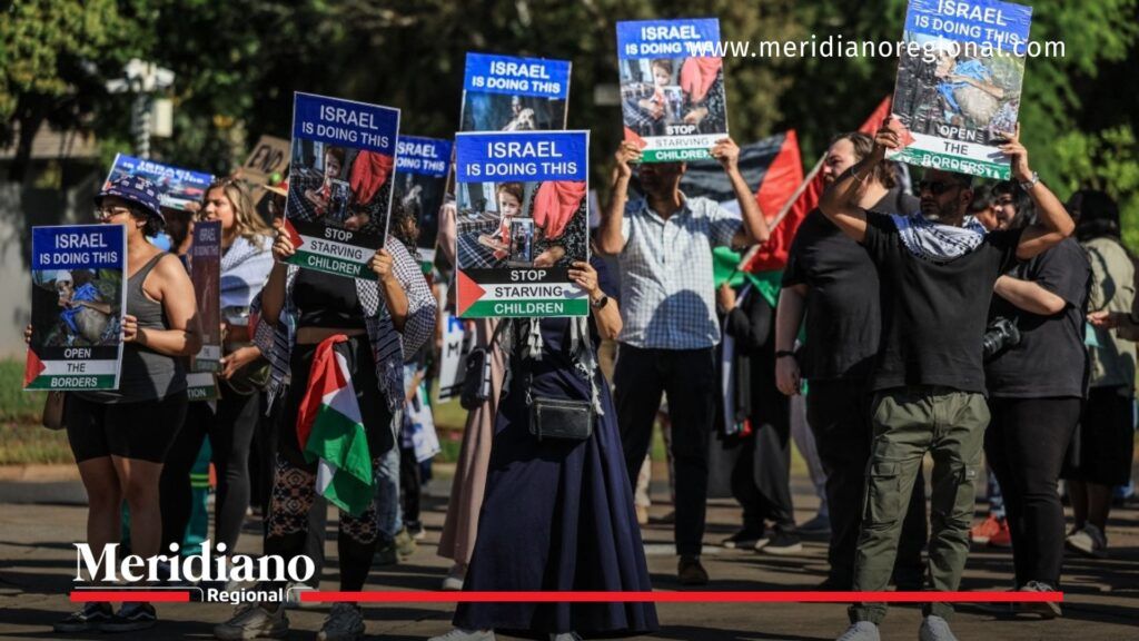 Protestas internacionales por una tregua en Gaza - Meridiano Regional protestas por tregua en Gaza - manifestantes con banderas palestinas - alto al fuego Gaza - conflicto en Gaza - rehenes Hamás - ONU Gaza