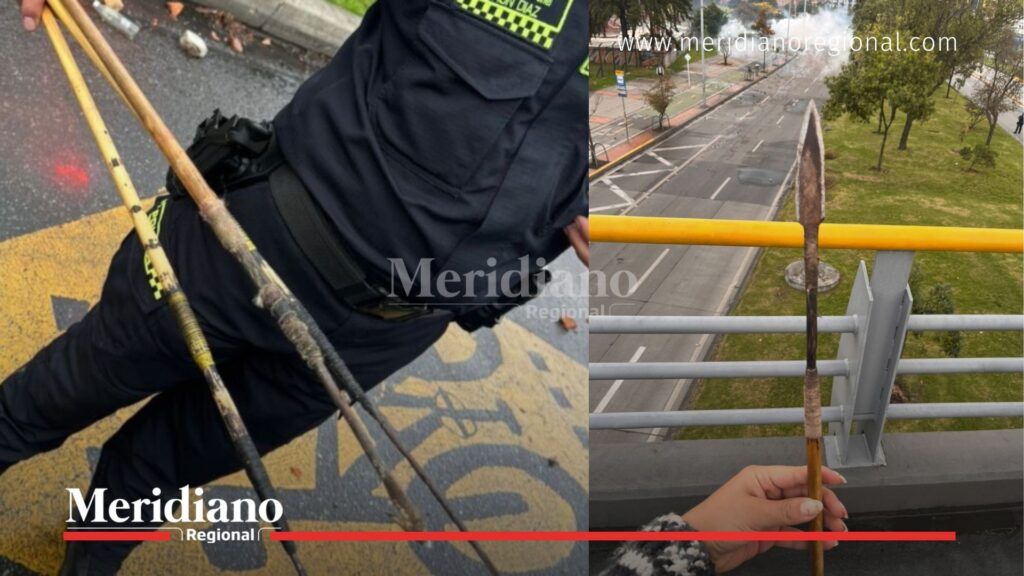 flechas-disturbios-embajada-eeuu-bogota - policias-heridos-disturbios - avenida-el-dorado-bogota