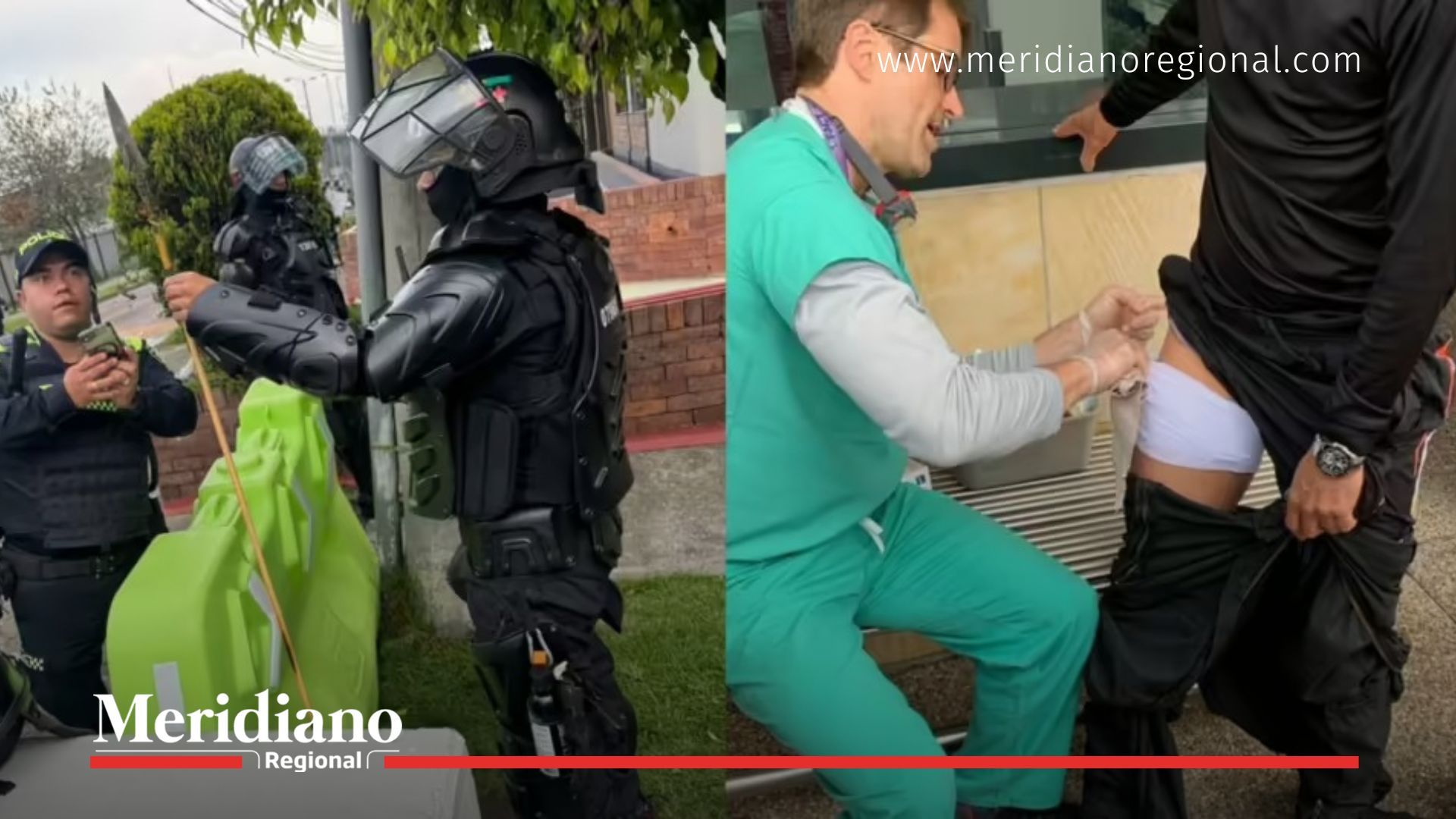 Cuatro policías resultaron heridos con flechas artesanales durante los disturbios frente a la Embajada de Estados Unidos en Bogotá.