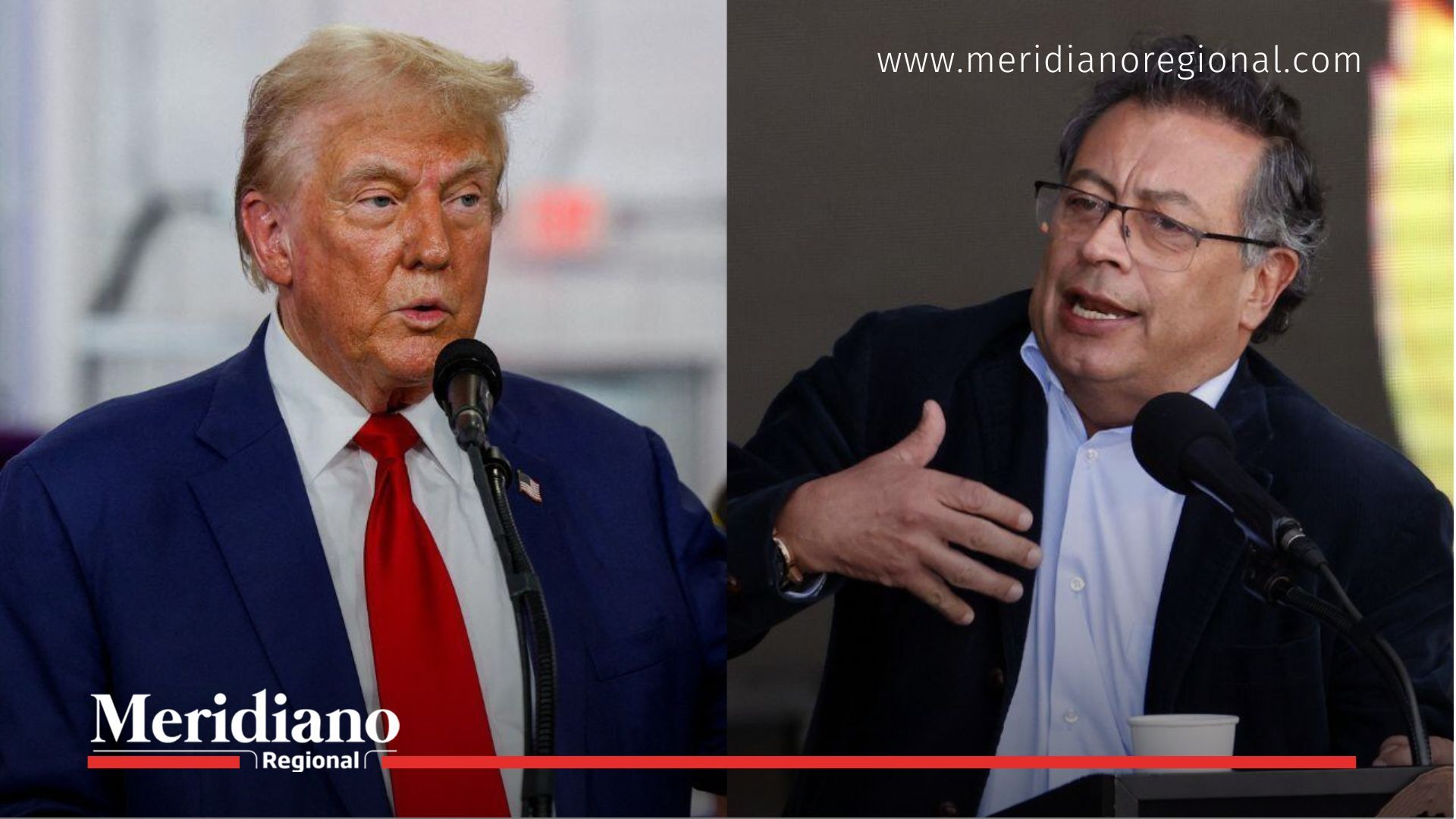 Donald Trump y Gustavo Petro durante discursos separados en medio del pulso con Washington por los aranceles a Colombia y la tensión diplomática entre ambos países.