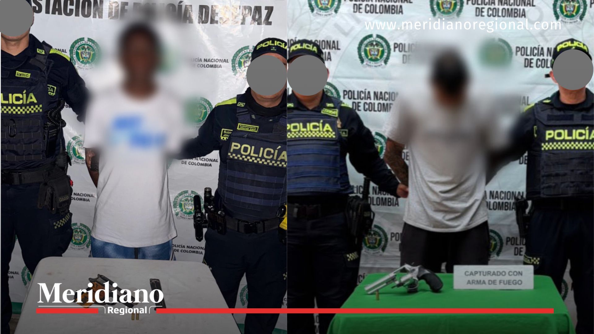 Portada informativa con policías y capturados en las comunas 12 y 15 de Cali durante los operativos de la estrategia Cali Segura, con armas incautadas en los procedimientos.