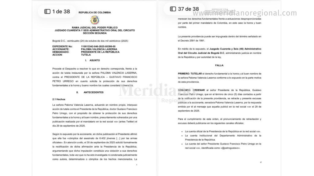 fallo-judicial-petro-retractarse-paloma-valencia - juez-ordena-a-petro - tutela-paloma-valencia - libertad-de-expresion-petro