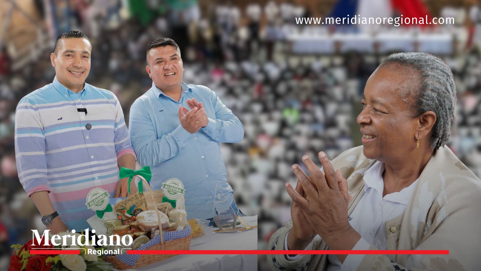 El gobernador del Cauca, Octavio Guzmán, acompañado del alcalde de Argelia, Osman Guaca, y la secretaria de Educación y Cultura del Cauca, Sor Inés Larrahondo Carabalí, durante la socialización de proyectos educativos en el sur del Cauca.