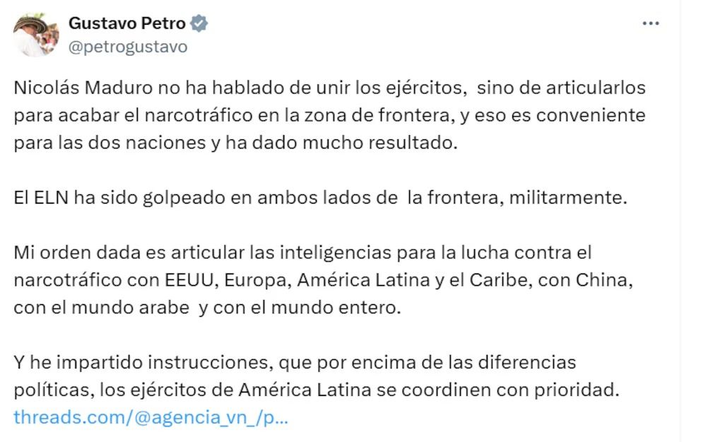 Gustavo Petro sobre Fuerzas Militares en la frontera colombo-venezolana - Meridiano Regional mensaje de Gustavo Petro sobre Fuerzas Militares y narcotráfico en la frontera colombo-venezolana