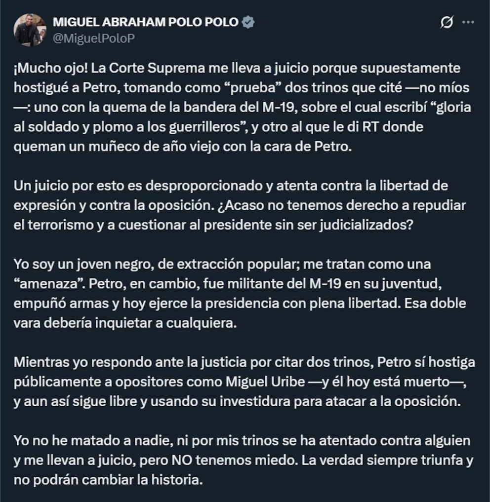 Miguel Polo Polo responde a la Corte Suprema - Meridiano Regional miguel polo polo - corte suprema de justicia - juicio polo polo - hostigamiento agravado - libertad de expresión - noticias colombia