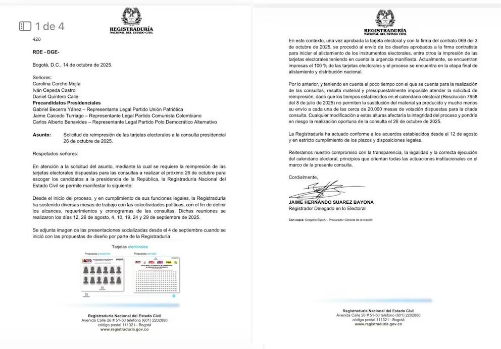 comunicado oficial registraduría nacional - consulta pacto histórico - tarjetones electorales - elecciones 2025 - registraduría estatal