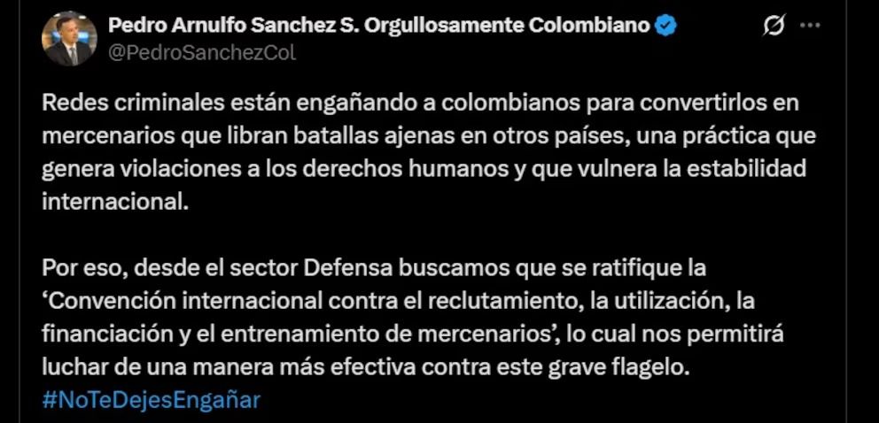 redes-de-mercenarismo-en-colombia - pedro-sanchez-ministro-de-defensa - falsas-ofertas-laborales