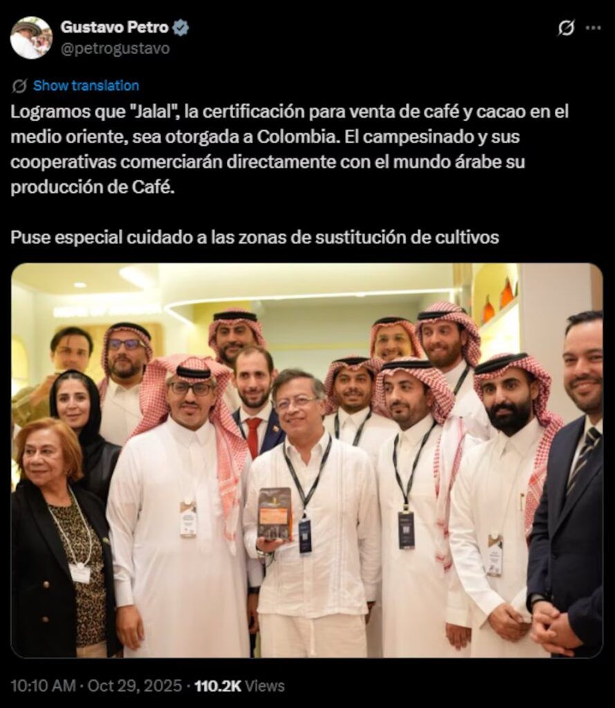 Petro anuncia la certificación Halal café colombiano en Medio Oriente - Meridiano Regional petro-certificacion-halal - cafe-colombiano-halal - certificacion-halal-cafe-colombiano - petro-medio-oriente - exportaciones-cafe-halal