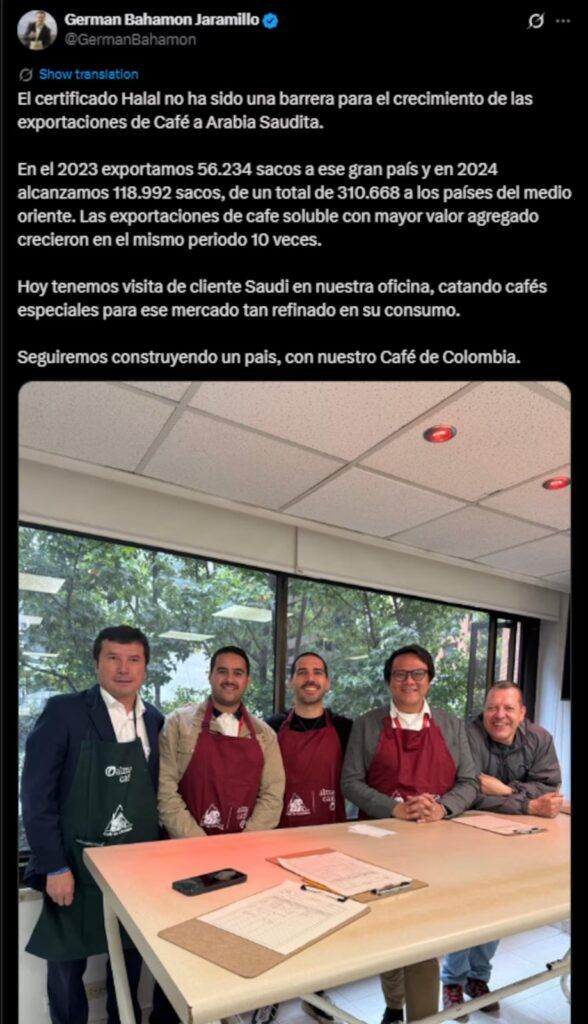 Gerente de la Federación Nacional de Cafeteros aclara impacto de la certificación Halal café colombiano - Meridiano Regional federacion-nacional-cafeteros - german-bahamon - certificacion-halal-cafe-colombiano - exportaciones-cafe-halal - cafe-colombiano-medio-oriente