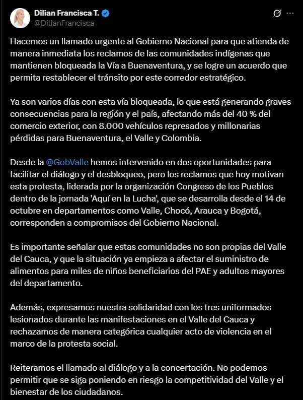 dilian-francisca-toro - bloqueos-buenaventura - gobierno-nacional - valle-del-cauca - protestas-buenaventura - meridiano-regional