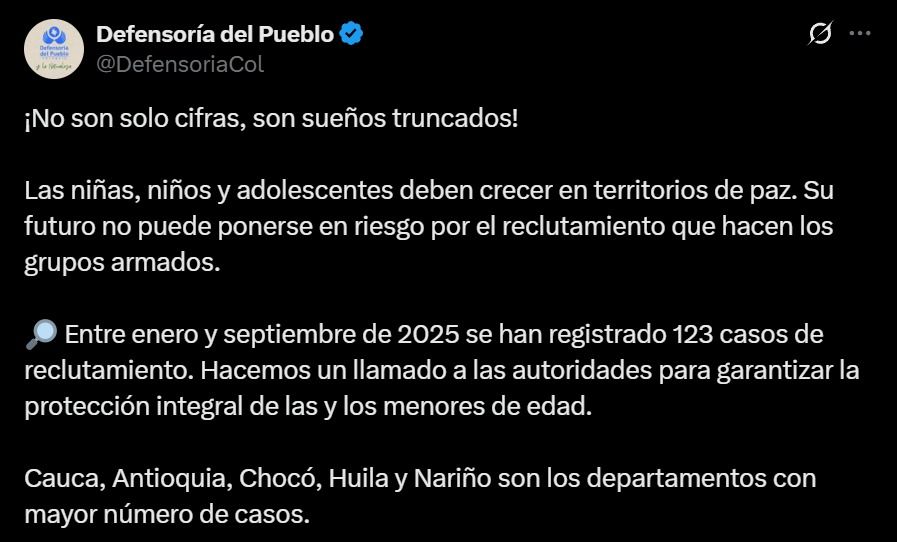 reclutamiento-infantil-en-cauca - defensoria-del-pueblo - derechos-de-la-ninez