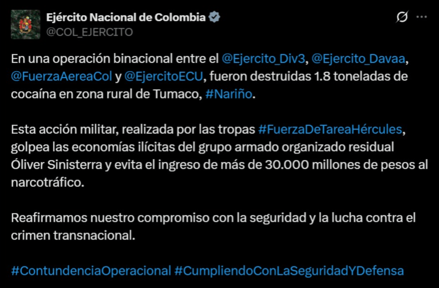 Golpe al narcotráfico en Tumaco - Meridiano Regional golpe-narcotrafico-tumaco - ejercito-colombia-ecuador - operativo-binacional-tumaco - cargamento-cocaina-nariño
