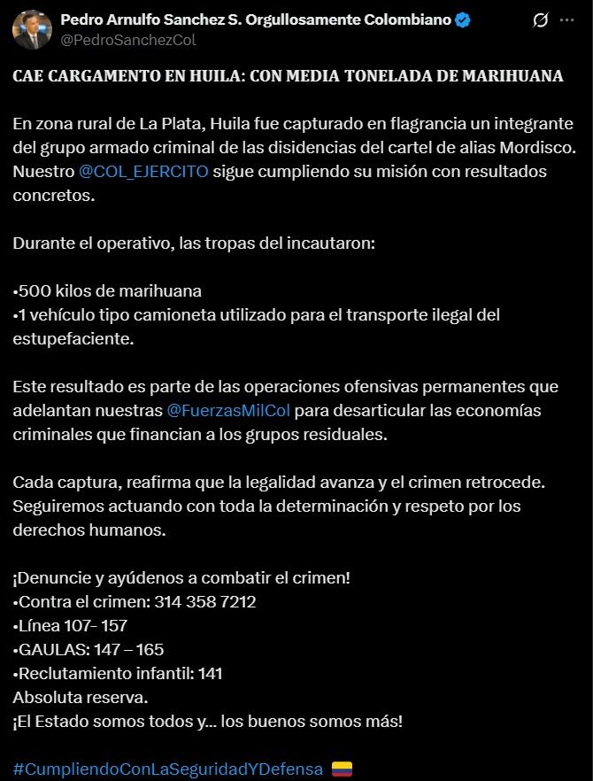 ministro-defensa - marihuana-del-cauca - ejercito-nacional - incautacion-la-plata-huila