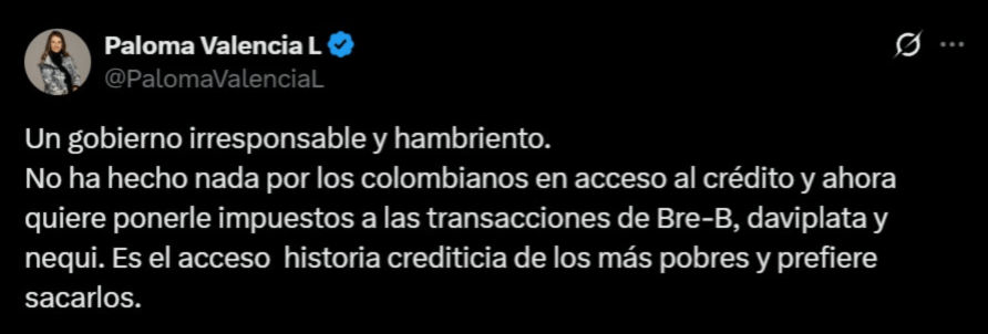 Reacción de Paloma Valencia sobre pagos digitales - Meridiano Regional publicacion-paloma-valencia - pagos-digitales - impuesto-bre-b - billeteras-digitales