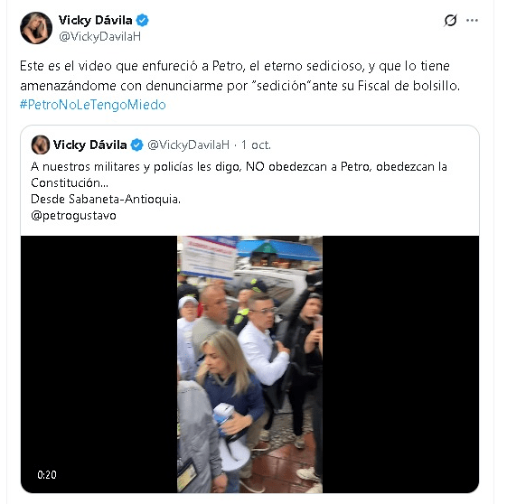 Publicación de Vicky Dávila sobre Petro Vicky Dávila - Meridiano Regional noticias colombia - petro vicky dávila - sátira política - sedición en colombia - campaña presidencial 2026