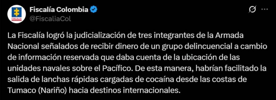 Corrupción en la Armada Nacional: Fiscalía judicializa a tres marinos en Tumaco - Meridiano Regional corrupcion-en-la-armada-nacional - fiscalia-colombia - marinos-capturados-por-narcotrafico - tumaco-narino
