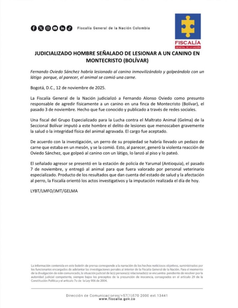 Comunicado oficial sobre maltrato animal en Bolívar - Meridiano Regional comunicado-fiscalía-maltrato-animal-en-bolívar